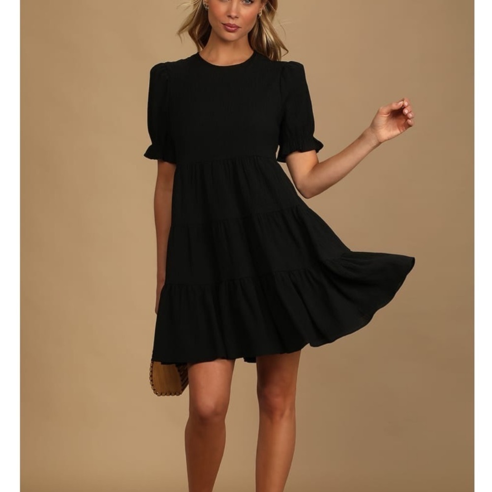 Lulus Favorite Day Black Puff Sleeve Tiered Mini Dress
